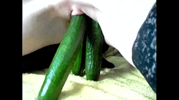 Extreme amateur fucks a whiskey bottle and cucumbers