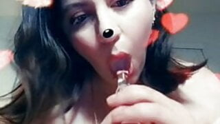 lolafuccbunny sucking a glass toy